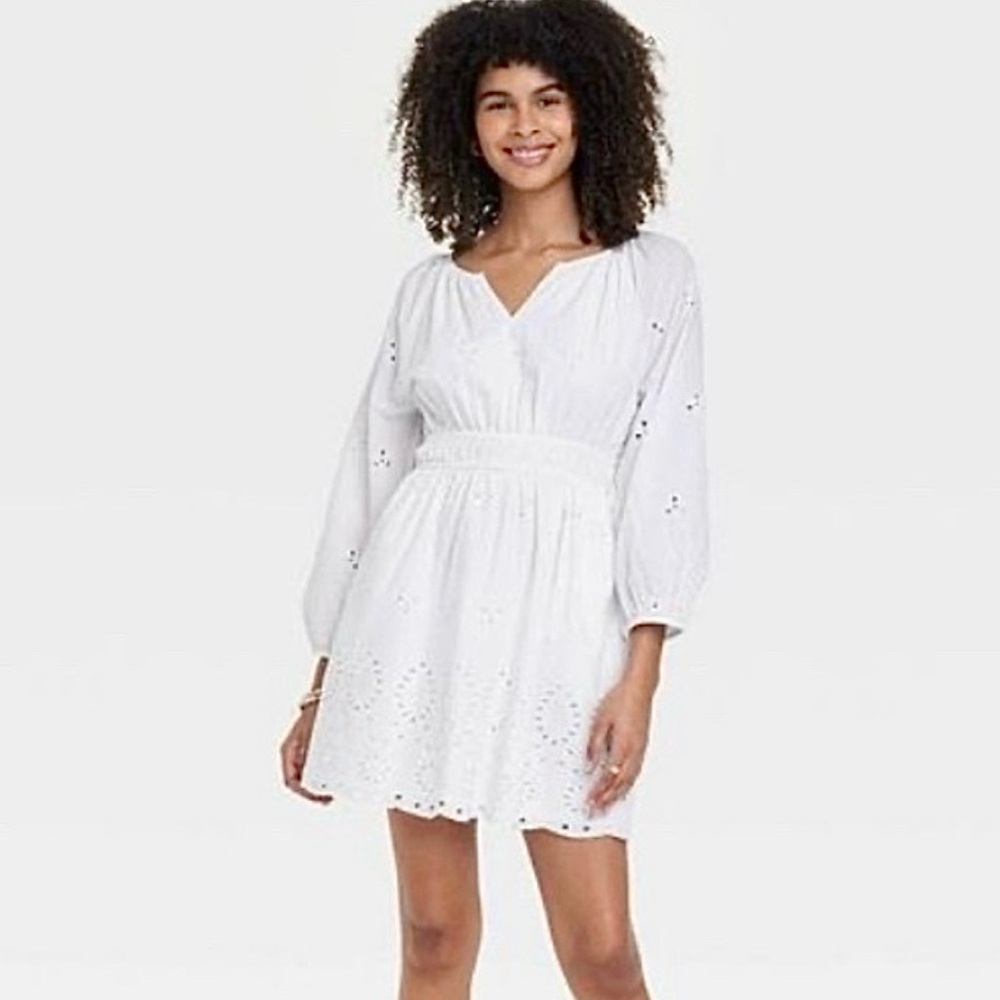 Universal Thread White Eyelet Cotton Smocked Mini Dress Size XS